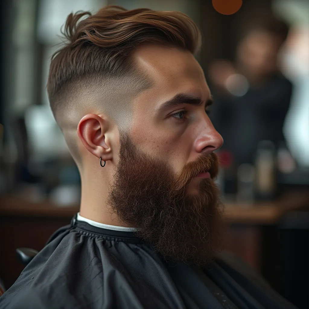 Interior de la barbería con estilo brutalista